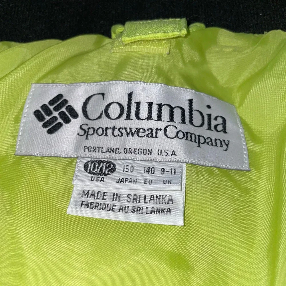 Columbia Kids Ski Jacket Neon Lime Green Navy Blue Size 10/12 SG 7085